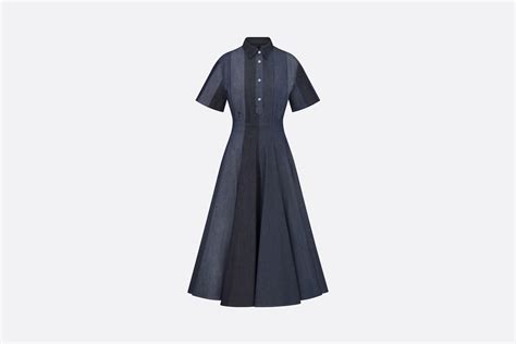 Flared Shirt Dress Blue Cotton Lightweight Denim 